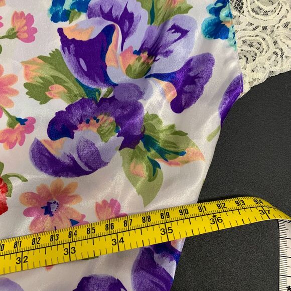 Delicates Trad Wife Satin Floral‎ Lace Trimmed Satin Tie Pockets Robe Large - Picture 12 of 13